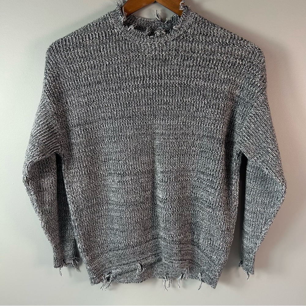 Pistola Black & White Eve Distressed Crew Neck 100% Cotton Sweater Women's Sz XS